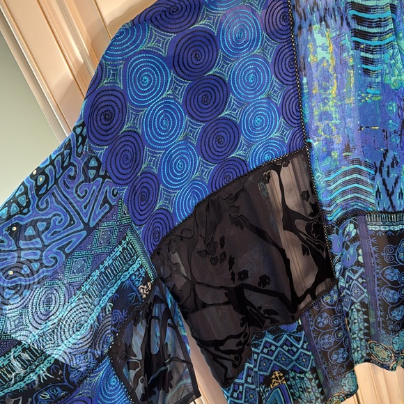 CHICO'S silk/rayon festive patch kabuki jacket/kimono blouse size M/L - Picture 7 of 8